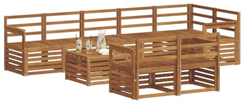 vidaXL Sofagarnituren 9 pcs Natur Massivholz Akazie, Moderne Garten-Sofa-Garnitur, Robustes Outdoor-Sofa, braunes Akazienholz, stylische Sitzgruppe für deinen Garten