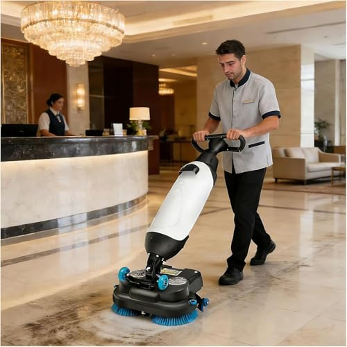LZDOYY Laveuse et autolaveuse de sols Commerciale, Largeur de Nettoyage de 17 po, Couverture de 13 000 pi²/h, Nettoyage en Profondeur à 240 TR/Min, Double Brosse, autolaveuse puissante White