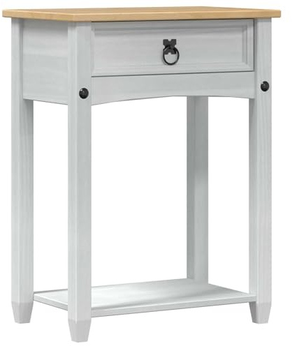 GeenYuu Table console blanche 55 x 35 x 73 cm en pin massif avec tiroir et étagère - Table d'appoint moderne pour chambre à coucher - Organiseur de rangement rustique