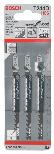Bosch 3x Stichsägeblatt T 244 D Speed for Wood (für weiches Holz, Kurvenschnitt, Professional Zubehör Stichsäge)