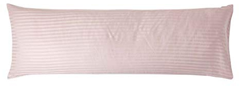 HOMESCAPES Dusky Pink Pure Egyptian Cotton Body Pillowcase 330 TC 500 Thread Count Percale Equivalent Satin Stripe Long Pillow Case for Nursing Pregnancy and Elderly Support