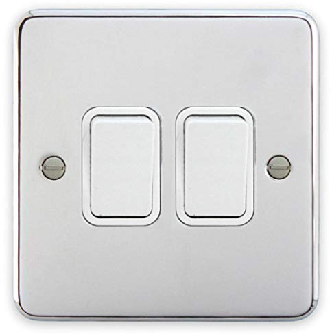 Deta 1904CHW Light Switch 2 Gang 2 Way 10 Amp Polished Chrome/White Insert