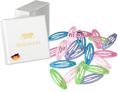 Haarallerliebst Haarspangen Oval für Kinder & Damen – 20 Stück in pastell Glitzer (5 cm) inkl. Aufbewahrungsbox weiss – Ideal für normales Haar