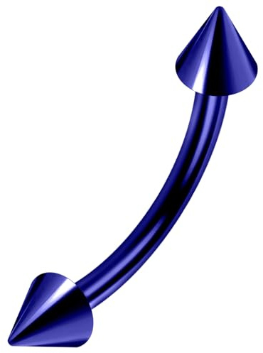 16 Gauge blau eloxiert G23 Grade solide Titan Banane Glocke mit Kegel Augenbrauen-Piercing
