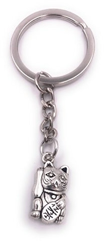 H-Customs Winkekatze Maneki Neko petit porte-clés pendentif en métal argenté