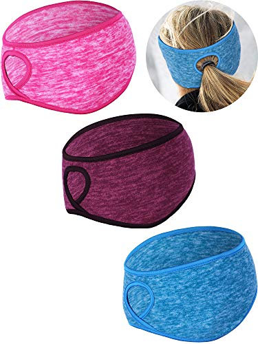 Tatuo 3 Stücke Fleece Pferdeschwanz Stirnband Earband Winter Laufen Stirnband Ohrenwärmer Stirnband für Frauen Mädchen Outdoor Sport und Fitness (Rose Rot, Blau, Lila Rot)