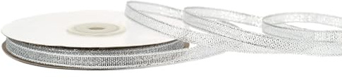 Lurexband 6mm x 32m Rolle - Netzband mit Glitzer Effekt - Dekoband zum Basteln & Dekorieren - Schleifenband für Hochzeit Weihnachten Geburtstag - Geschenkband Weihnachtsband Silber