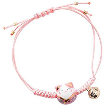 Holibanna Bracelet tressé porte- réglable avec cloche en forme de chat avec pendentif à la main pour amis, femme, homme, Saint-Valentin, fête des ères, rose,