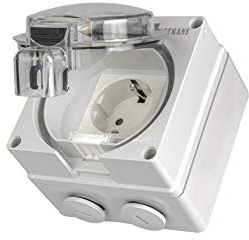 Tomacorriente de montaje en superficie Schuko para espacios húmedos 1-fach o 2-fach IP66 incluso cuando el enchufe está en uso (1-fach)
