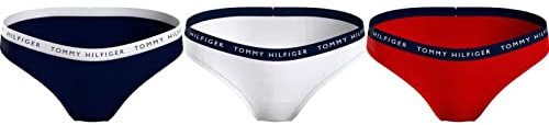 Tommy Hilfiger Pack de 3 Braguitas para Mujer Ropa Interior, Multicolor (Desert Sky/White/Primary Red), XS
