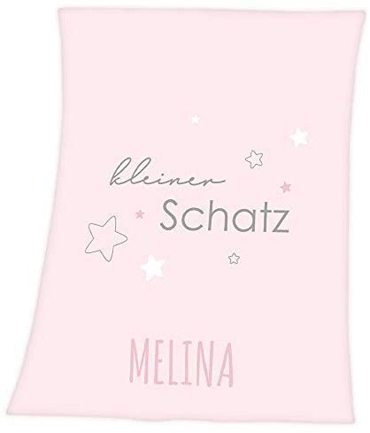 Wolimbo Babydecke mit Namen personalisiert - Motiv Kleiner Schatz rosa - Besticktes Geschenk für Mädchen und Junge