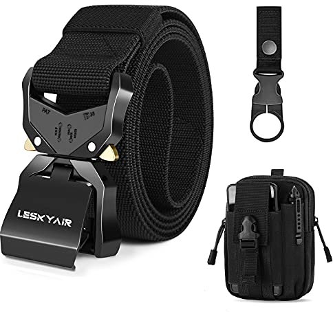Leskyair Herren Taktischer Gürtel, Arbeitsgürtel Hochleistungsgürtel 1,5-Zoll, Militärstil Schnellverschluss Metallschnalle 38MM Breite, Geschenk mit Taktischem Molle Beutel und Wasserflaschenclip