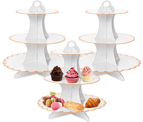 Cupcake Stand,3 Set of 3-Tier Dessert Plates Mini Cakes Fruit Candy Display Tower Cookie Tray Rack Candy Buffet Holder Cake Stand Cardboard Cupcake Stand Tiered Serving Stand (White)