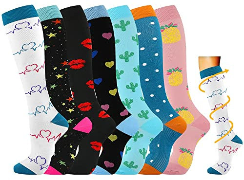 Losvcbcx Kompressionsstrümpfe,2/4/6/7 Paar Kompressionssocken für Damen und Herren mit 15–20 mmHg sind die besten Sport- und Medizinstrümpfe für Krankenschwestern auf Flugreisen