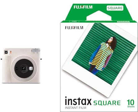 instax Square SQ1 Sofortbildkamera, Chalk Weiß & Square Film Einzelpack (1x 10 Aufnahmen)