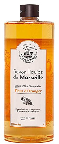 Maison du Savon De Marseille - French Liquid Soap with Organic Olive Oil - Orange Blossom Fragrance - 1 Litre Bottle