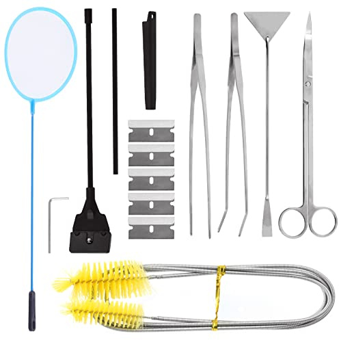 Wokape 15Pcs Aquarium Aquascaping Werkzeuge Kit mit Ersatzklingen, Edelstahl Aquarium Pflanzenwerkzeuge für sauberen Fischtank