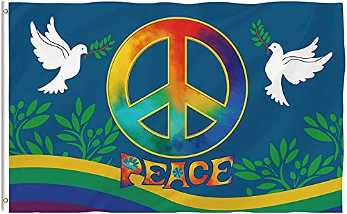 Friedensfahne 150x90cm Friedenstaube und Zeichensymbol Polyester-Flagge, Banner, Friedenszeichen, leichte Gartenflagge, dekoratives Banner, lebendige Farbe und UV-beständige Flagge, Haushof-Flagge