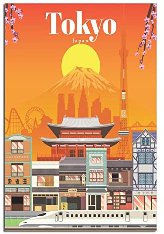 Poster mit japanischem Tokio, Vintage, Reise-Poster, modernes Geschenk, Schlafzimmer dekorativ