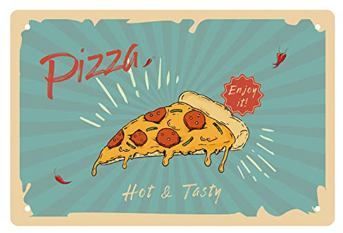 CREATCABIN Pizzaschild Vintage Katze Blechschilder Lustiges Metallblechschild Wandkunst Gartenhaus Plaque Für Hausgarten Küche Bar Pub Wohnzimmer Büro Garage Poster Plaque 12 x 8,(5) cm