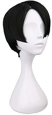 ydound Anime Coser pruik Harajuku Anime Perücke Cosplay Angriff auf Titan-Levi/Rivaille Schwarz Kurze Hitzebeständige Synthetische Haarperücken Peruca Pelucas