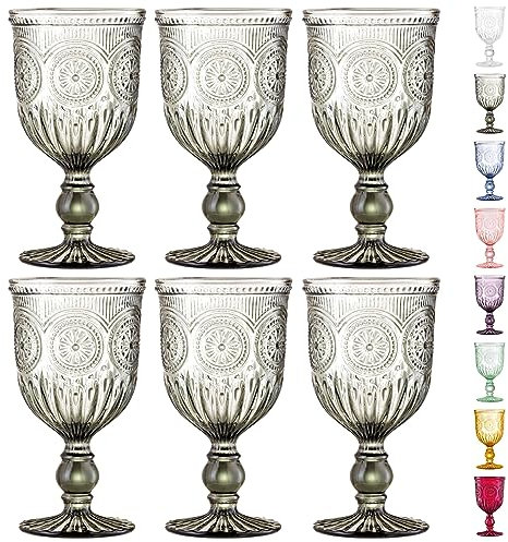 Yungala Black Wine Glasses set of 6 smoke glass goblets, black glassware made from dishwasher friendly colored glass smoke - black goblets