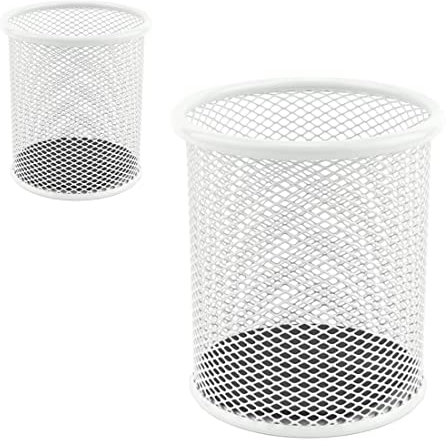 LEVIATAN- 2 Stück - Metall Stifteköcher | Stiftehalter rund aus Drahtmetall | Mesh Multifunktions Becher für Kugelschreiber Ø91 mm Perlmuttfarben