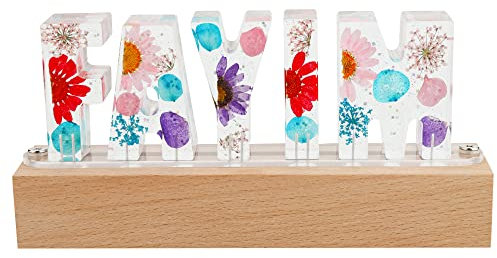 Personalisierte Name Nachtlicht getrocknete Blume Buchstabe Lampe 3D-Kristall-Lampe Harz Blume LED-Licht für Liebhaber Freunde Familie Home Dekoration Geschenk für die Hochzeitszeremonie