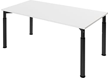 boho office® Konferenztisch, Schreibtisch, Tisch, Schwarz, in der Höhe einstellbar inkl. Tischplatte in 180 x 80 cm in Weiß