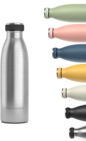 LARS NYSØM Edelstahl Trinkflasche 350ml, 500ml, 750ml, 1L, 1 5 liter | Thermosflasche Kohlensäure geeignet | Auslaufsichere Wasserflasche für Sport, Outdoor, Schule (Stainless Steel, 500ml)
