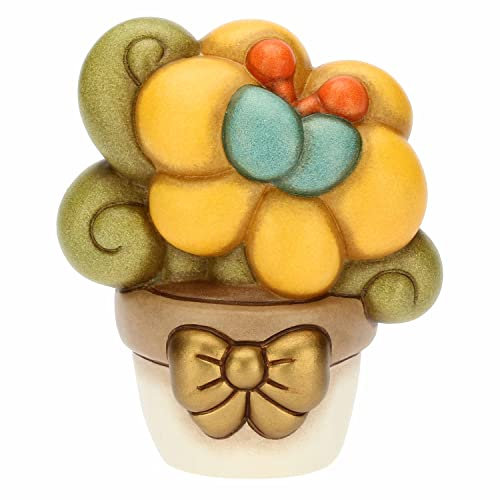 THUN, Vase aus Keramik, handverziert, mit gelbem Setzling, mittelgroßer Version, Linie Blumen und Muster, 8,7 x 6,5 x 10,2 cm