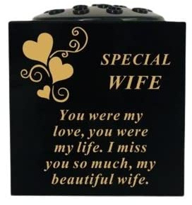 David Fischhoff Graveside Memorial Black & Gold Rose Bowl with Hearts - Special Wife