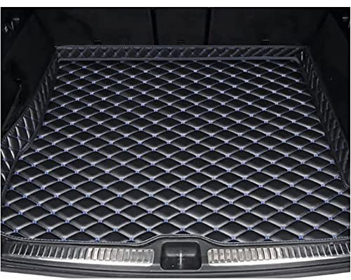 MALOOS Auto Leder Kofferraummatten für V-W Tiguan II Allspace 7-seat 2017-2022, wasserdichte rutschfest Kofferraummatte Kofferraumwanne Kofferraum Schutzmatten Zubehör,D/Black-Blue
