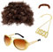 MIVAIUN Hippie Perücken Kostüm Zubehör Set, 70er Jahre Kostüm Herren, Hippie Kostüm Herren, Herren Hippie Perücken Kostüm Zubehör Set Hippie Afro Perücke,60er 70er 80er Kostüm Hippie Kostüm (4 Stück)