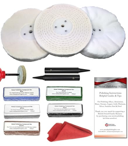 Bench Grinder Add-On Metal Polishing Buffing Kit Aluminium Alloy Brass Stainless Steel & Steel 11pc 6 x 1/2 Wheels