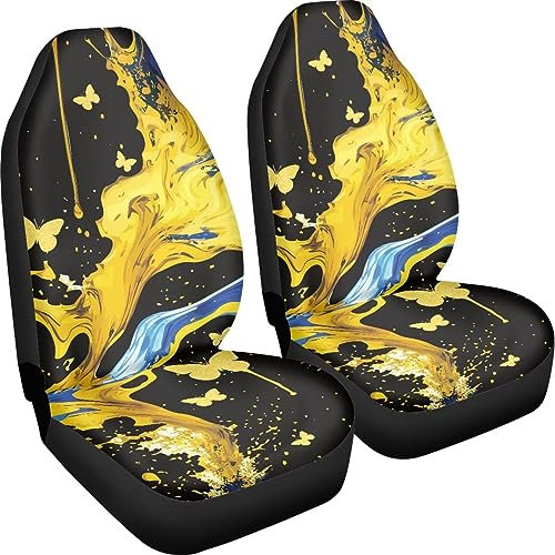 Poceacles Autositzbezug für Vordersitze mit Schmetterlings-Motiv und Treibsand-Druck, vollständiges 2er-Set, universeller Schalensitz mit hoher Rückenlehne, bequemes Vordersitzkissen
