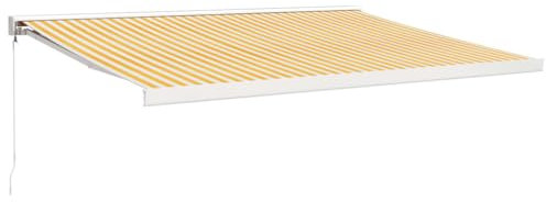 vidaXL Markise, Sonnenmarkise Einziehbar, Gelenkarmmarkise für Terrasse Balkon, Sonnenschutz Terrassenmarkise Balkonmarkise, Gelb Weiß 4x3m Stoff Aluminium
