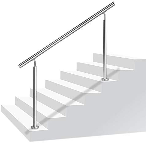 Aufun ringhiera per scale ringhiera per corrimano in acciaio inossidabile per scale, interni ed esterni, balcone, parapetto, argento, lunghezza: 200 cm, senza traverse