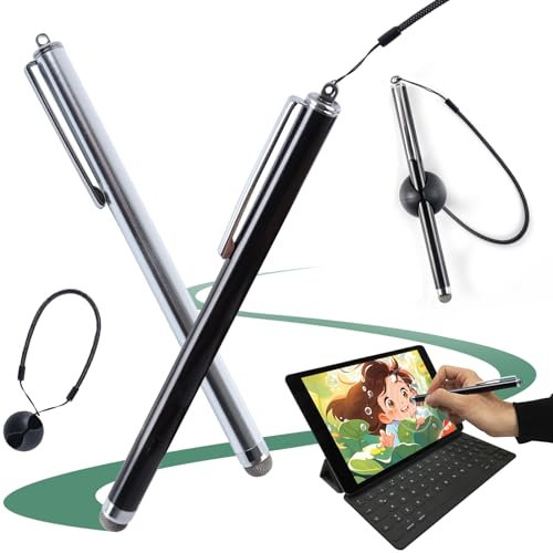 2 Pcs Penna Touch Compatibile con Tablet/Samsung/Android/iOS/Smartphone, Stylus Stilo con Supporto e Filo a molla per uso Penna Pen Universale per Dispositivi Touchscreen Thermomix 5 e 6