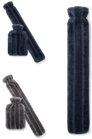 Brevian® 2 Litre Large Hot Water Bottle with Soft Luxury Faux Fur Cover UK (Midnight Blue, Long)