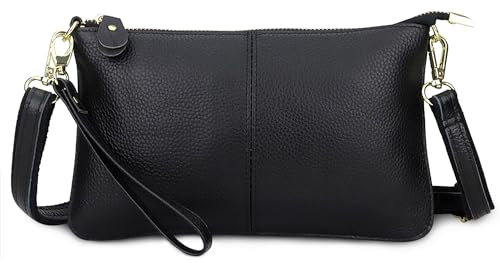 SODOLLEE Portafoglio Donna Borsa a Tracolla per Cellulare Piccola Borsa Tracolla Portamonete Vera Pelle Moneta Borsa Pochette per Datazione Shopping Nero
