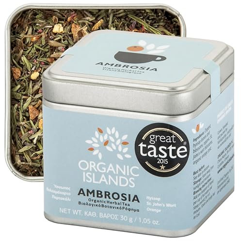Tisane sfuse - The deteinato senza zucchero Ambrosia - Miscela naturale di foglie e fiori di issopo, fiori di iperico e scorza d'arancia - The in foglie facile da preparare da Organic Islands