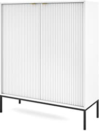 BETTSO - Kommode - mit hohen Beinen - 125 cm hoch - Mehrzweckschrank - Schrank Schlafzimmer - für Wohnzimmer, Schlafzimmer - 2-türig - Modern, Glamour - Weiß - mit schwarzen Griffen und Beinen