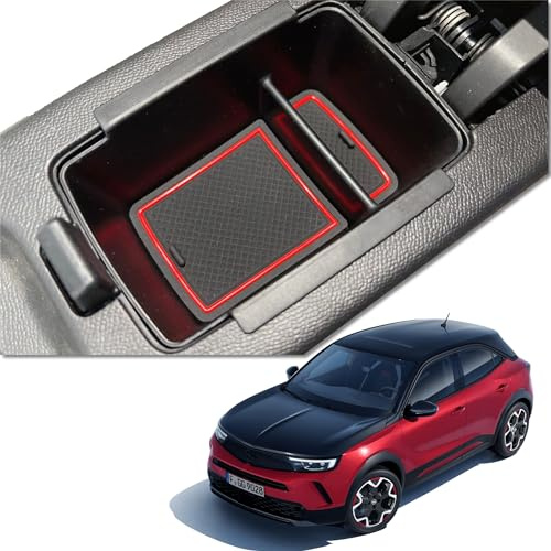 MEDZUK Compatible with Vauxhall Mokka B 2020-2024 2025 Car Center Console Armrest Storage Box, Glove Compartment Organiser Tray Accessories (Red)
