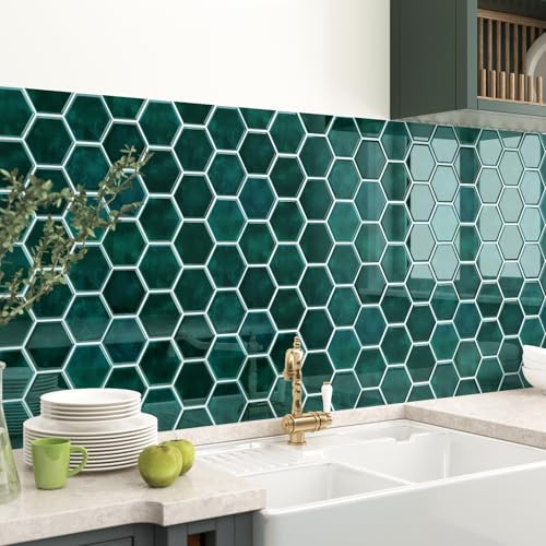 Yullpaper Piastrelle adesive verdi da cucina, 3D, autoadesive, per il bagno, per la cucina, per il bagno, per la cucina, in PVC, autoadesive, 10 pezzi, 30 x 30 cm
