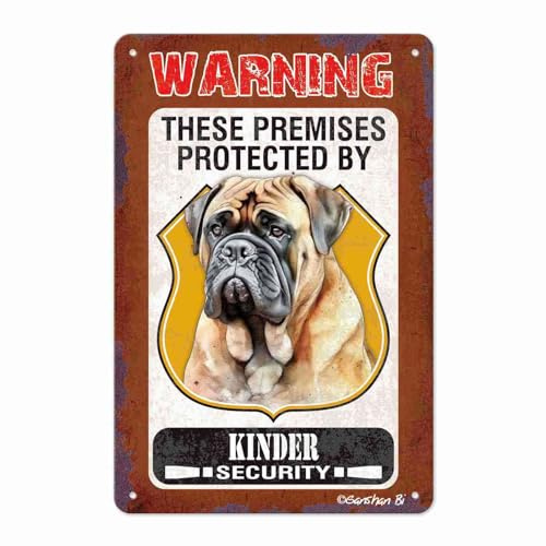 Ganshan Bi Cartel de metal de mastín toro personalizado Este local protegido por el perro advertencia letreros de hojalata decoración de arte de pared para el hogar 30 x 20 cm