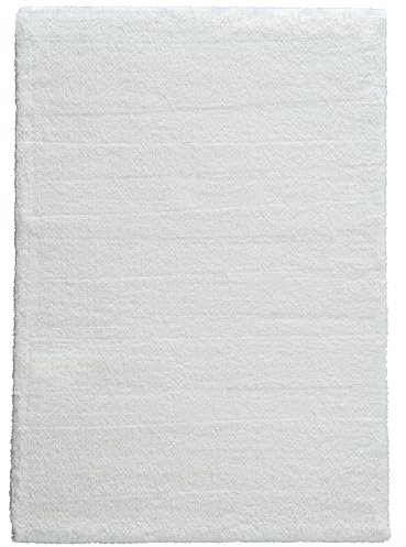 Astra Hochwertiger Teppich Wohnzimmer, Schlafzimmer - Hochflorteppich weich - flauschig & farbenfroh - einfarbiges Design - Teppich Weiß 80 x 150 cm