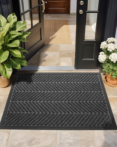 COLOR&GEOMETRY fußmatte Outdoor außen wetterfest - Grau 60x90cm - fussmatte aussen aussenbereich schmutzfangmatte außenbereich willkommen haustür