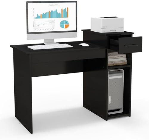 GYMAX Scrivania Porta Computer, Scrivania Moderna con Cassetto, Tavolo Porta PC, di Legno,108x82x50.5 cm (Nero)