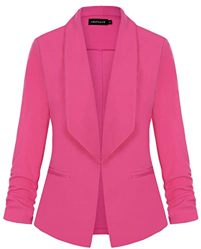 LADI TREND Damen-Blazer, vorne offen, lässig, 3/4-Ärmel, Arbeitsanzug, Bürojacke, Schalkragen mit Taschen, F-Rose Pink, 48